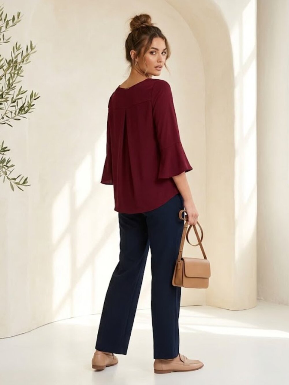 AX‎ Paris 3/4 Sl Top Back Pleat Neck Kimono Top Sz 8